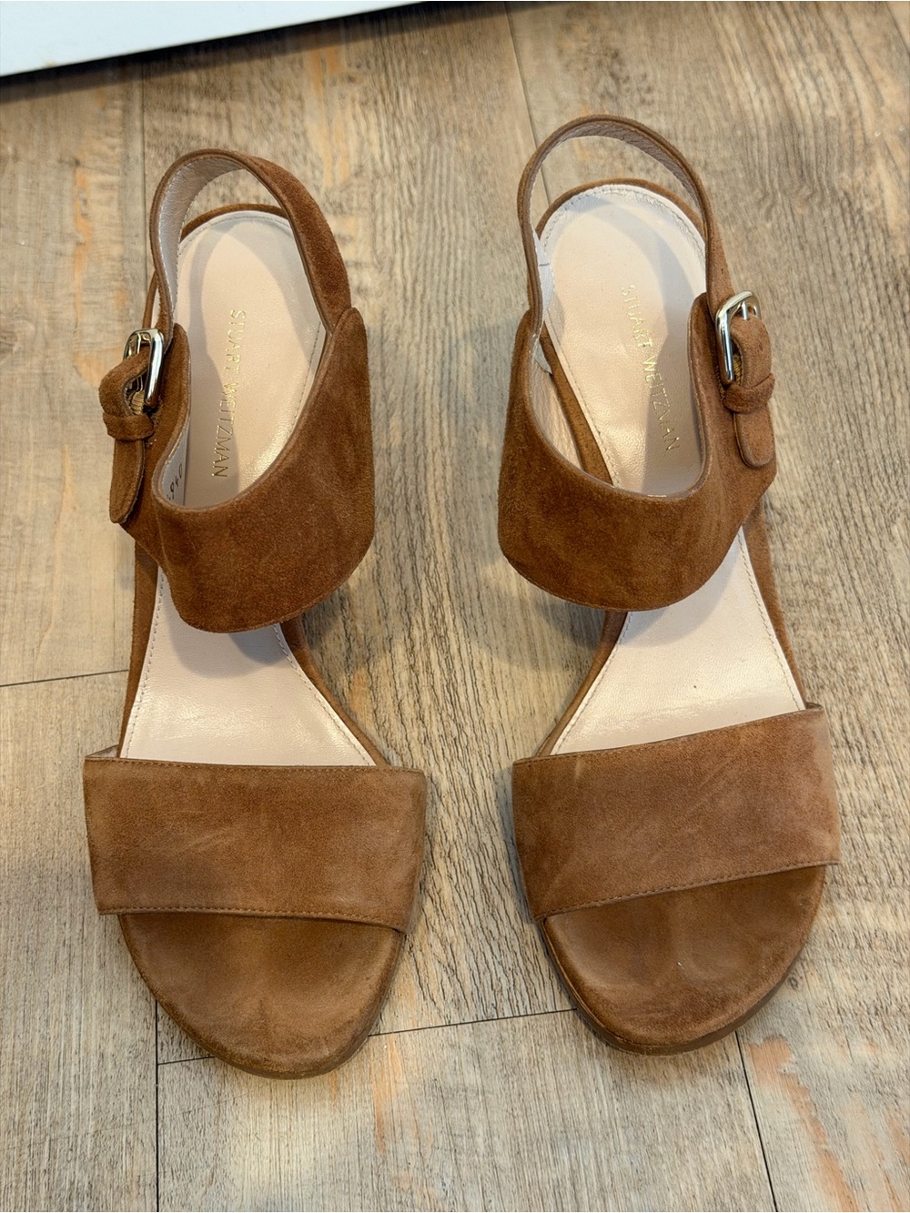 Stuart Weitzman Suede Block Heel Sandals - Picture 2 of 5